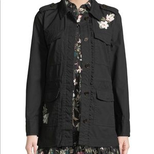 NWT Kate Spade Size M Floral Army Jacket Black